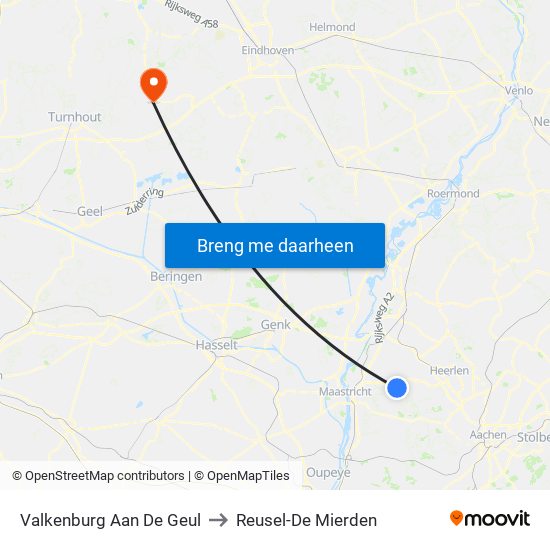 Valkenburg Aan De Geul to Reusel-De Mierden map