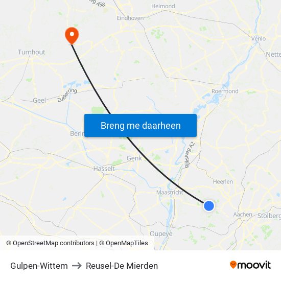 Gulpen-Wittem to Reusel-De Mierden map