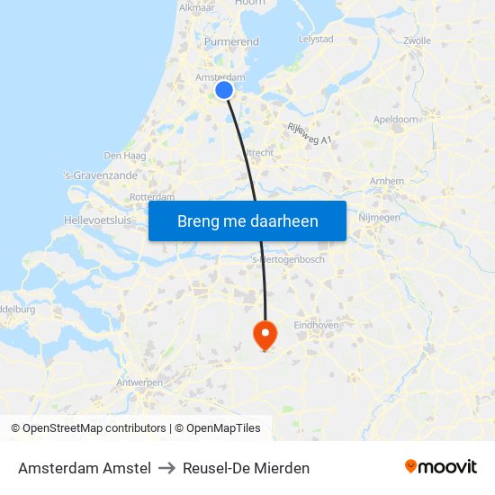 Amsterdam Amstel to Reusel-De Mierden map