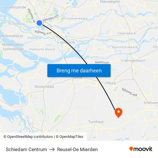 Schiedam Centrum to Reusel-De Mierden map