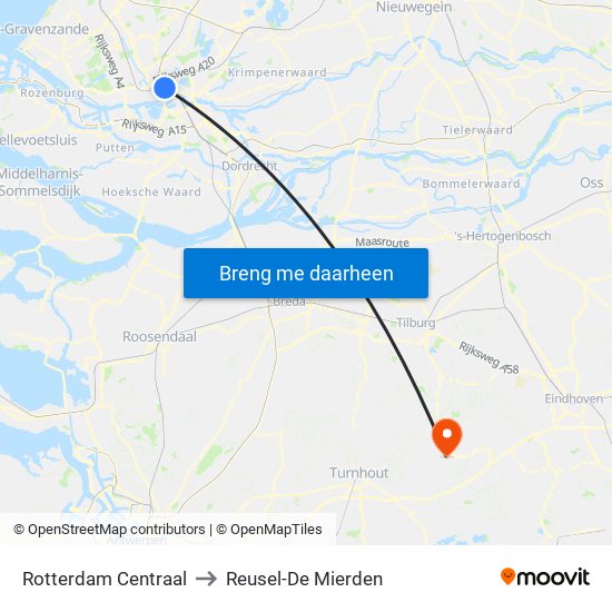 Rotterdam Centraal to Reusel-De Mierden map