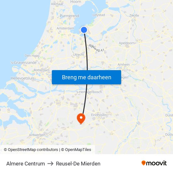 Almere Centrum to Reusel-De Mierden map
