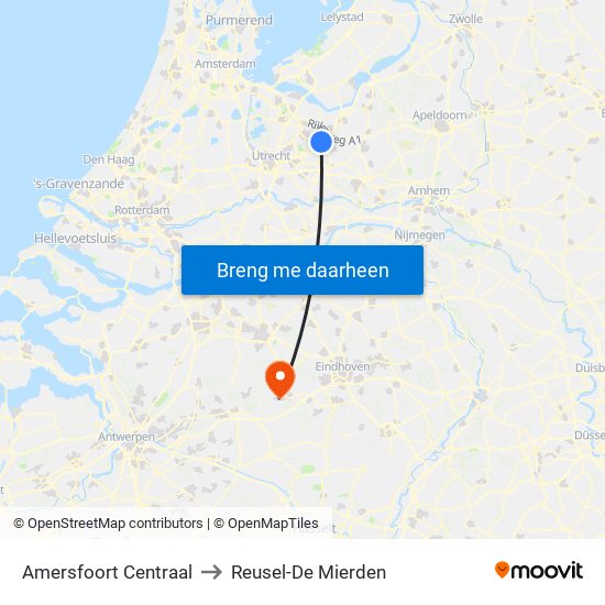 Amersfoort Centraal to Reusel-De Mierden map