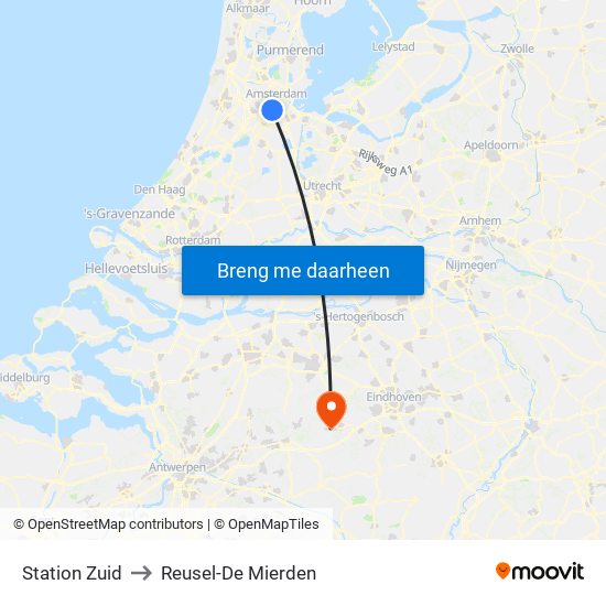 Station Zuid to Reusel-De Mierden map