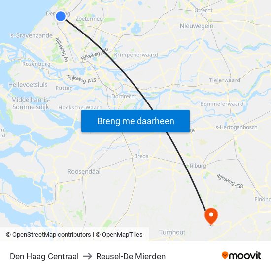 Den Haag Centraal to Reusel-De Mierden map