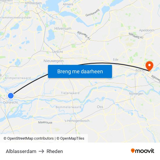 Alblasserdam to Rheden map