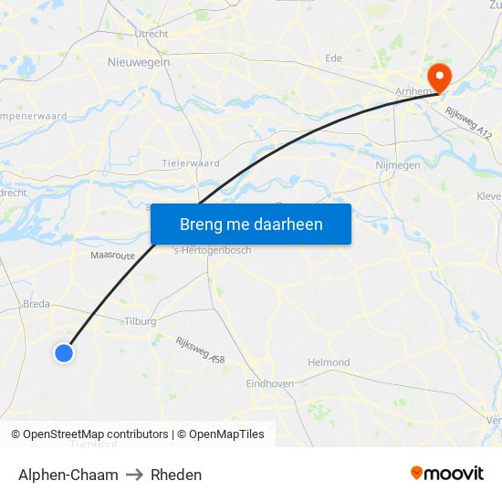 Alphen-Chaam to Rheden map
