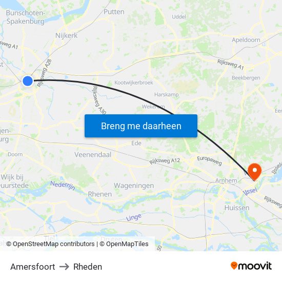 Amersfoort to Rheden map