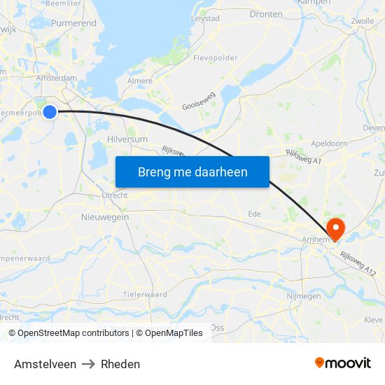 Amstelveen to Rheden map