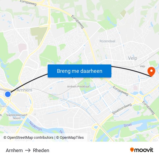 Arnhem to Rheden map