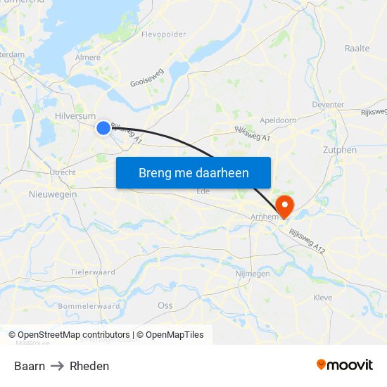 Baarn to Rheden map