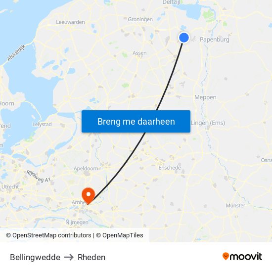 Bellingwedde to Rheden map
