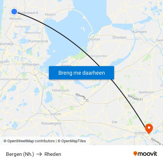 Bergen (Nh.) to Rheden map