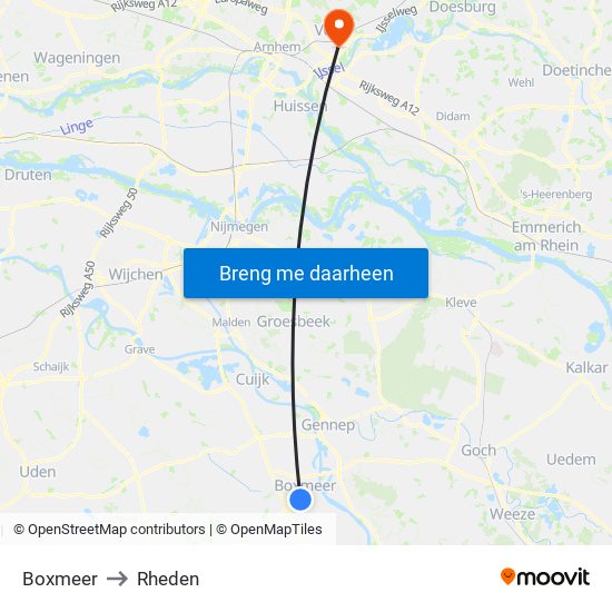Boxmeer to Rheden map
