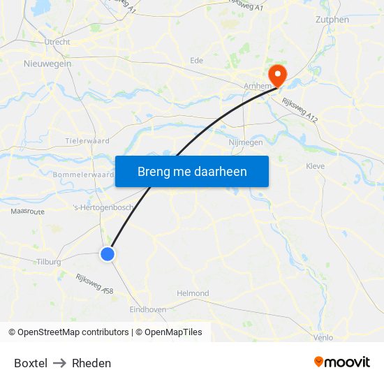 Boxtel to Rheden map