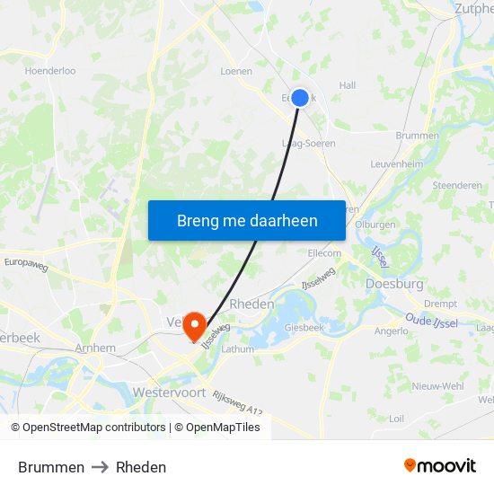 Brummen to Rheden map