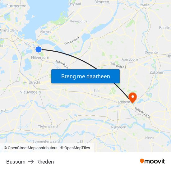 Bussum to Rheden map