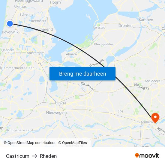 Castricum to Rheden map