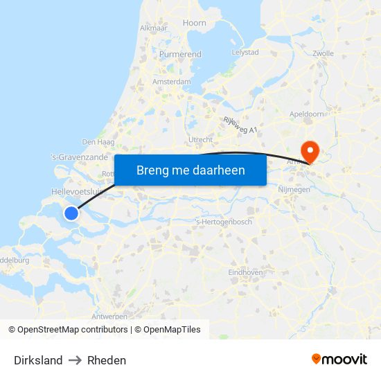 Dirksland to Rheden map