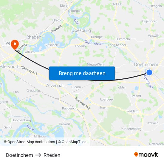 Doetinchem to Rheden map