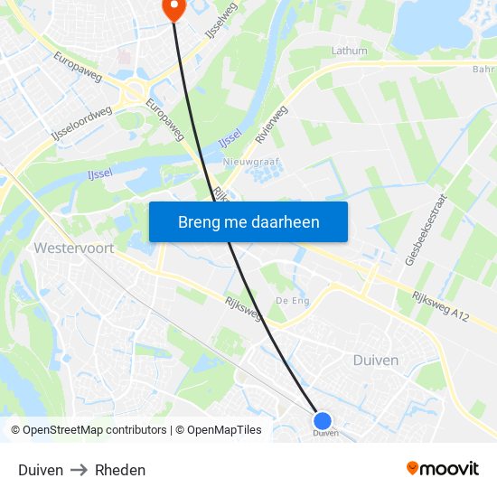 Duiven to Rheden map