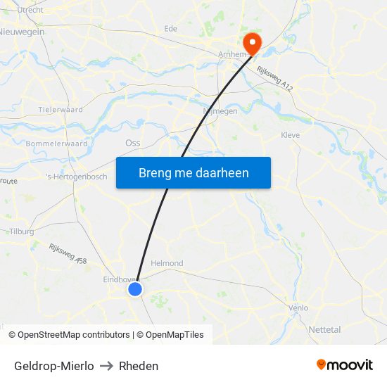 Geldrop-Mierlo to Rheden map