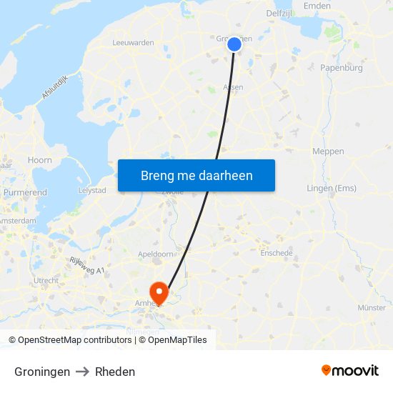 Groningen to Rheden map