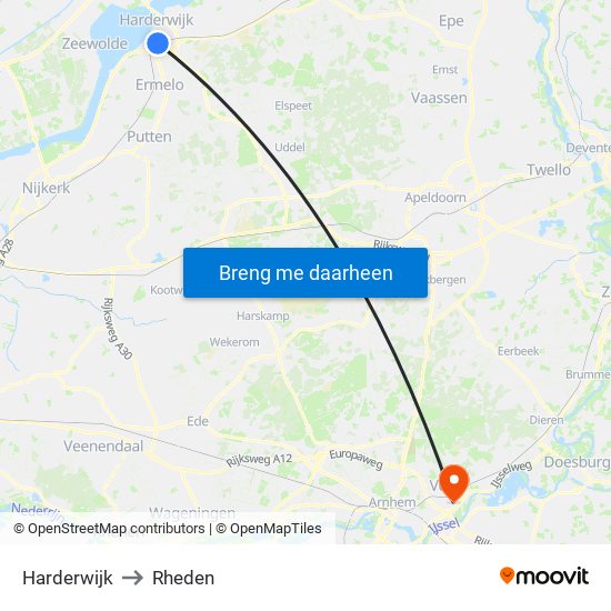 Harderwijk to Rheden map