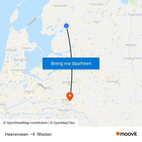 Heerenveen to Rheden map