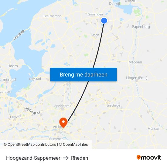 Hoogezand-Sappemeer to Rheden map