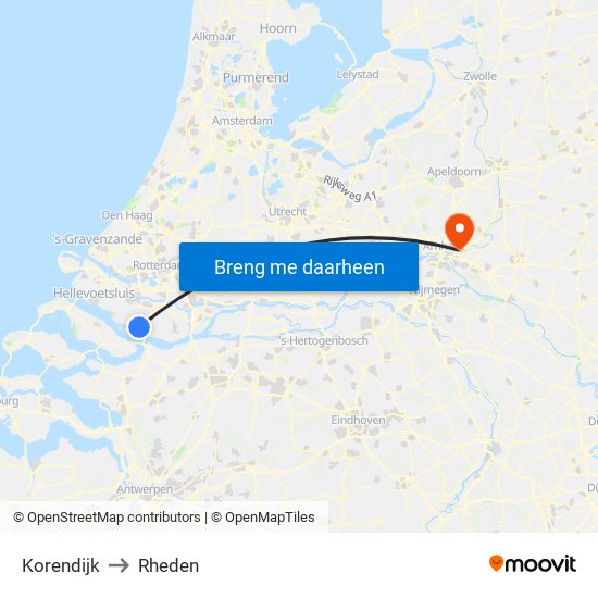 Korendijk to Rheden map