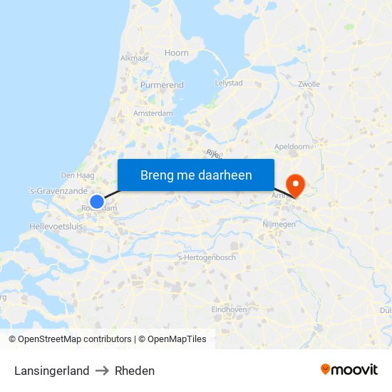 Lansingerland to Rheden map