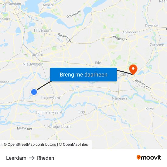 Leerdam to Rheden map