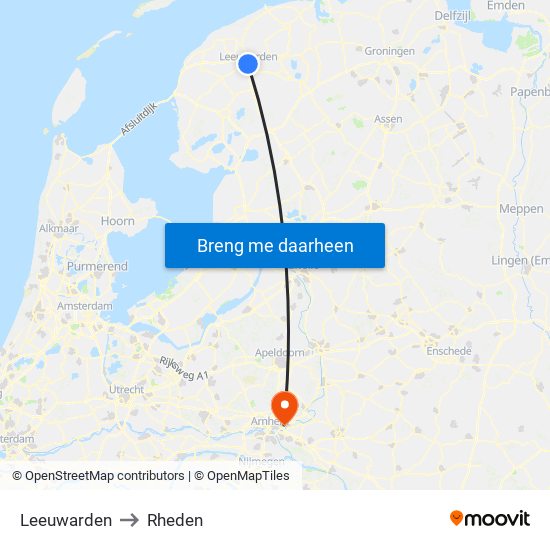 Leeuwarden to Rheden map