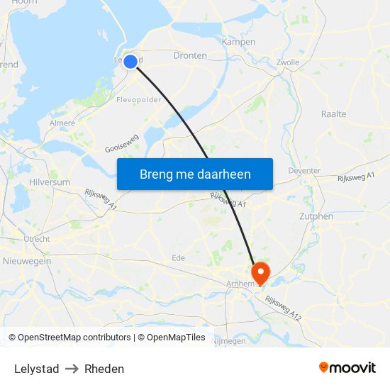 Lelystad to Rheden map