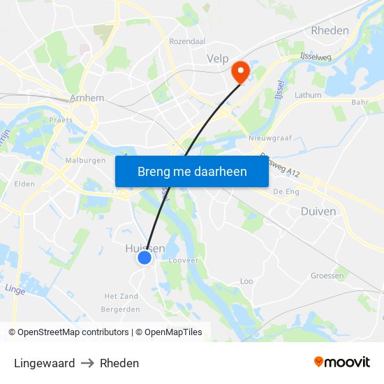 Lingewaard to Rheden map