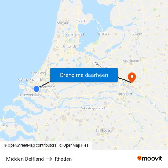 Midden-Delfland to Rheden map