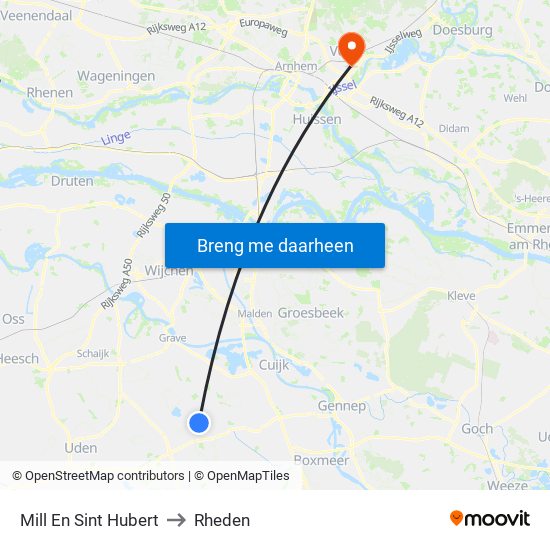 Mill En Sint Hubert to Rheden map