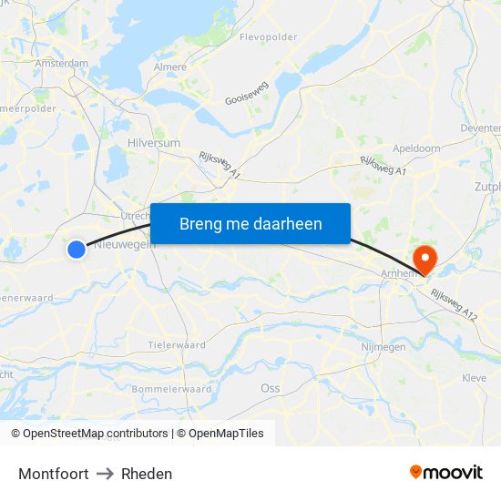 Montfoort to Rheden map