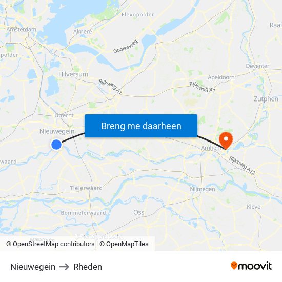 Nieuwegein to Rheden map