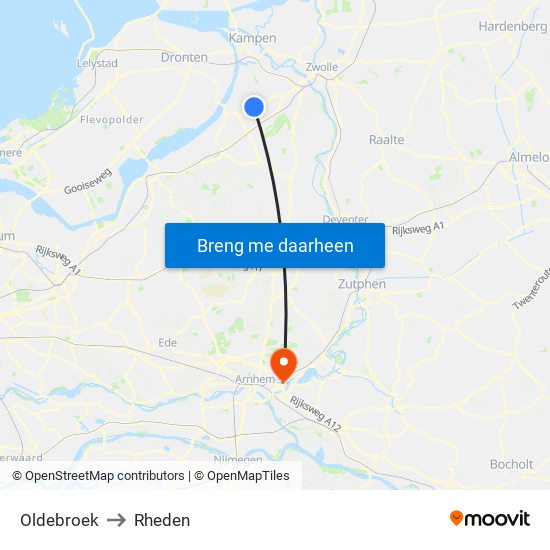 Oldebroek to Rheden map