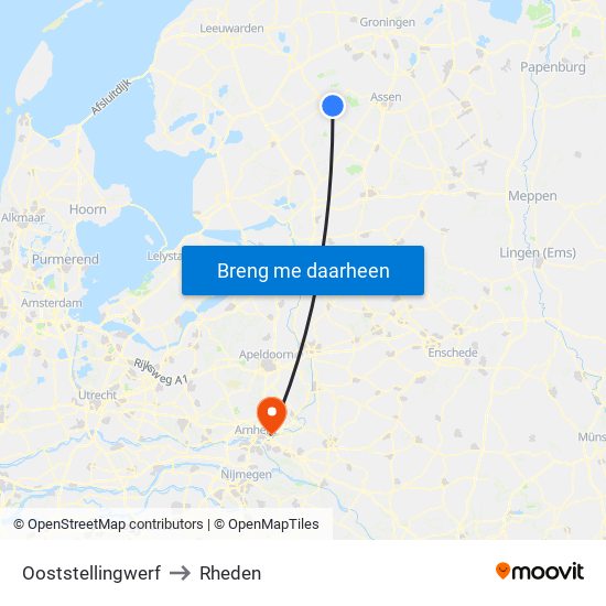 Ooststellingwerf to Rheden map