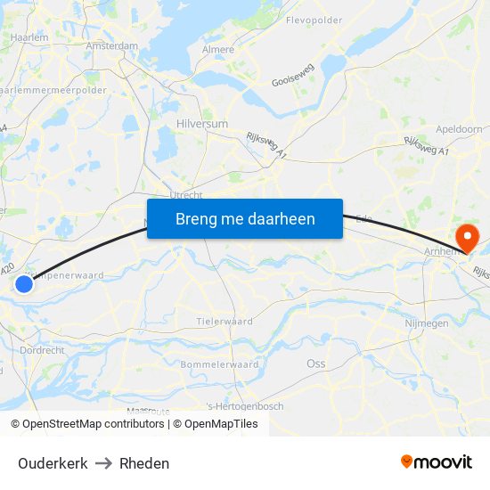 Ouderkerk to Rheden map