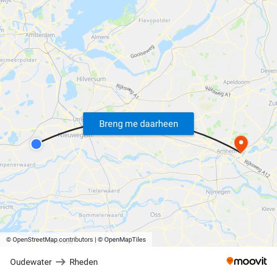 Oudewater to Rheden map