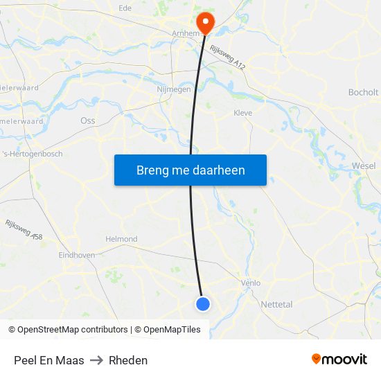 Peel En Maas to Rheden map