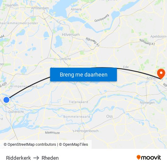 Ridderkerk to Rheden map