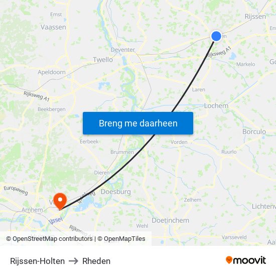 Rijssen-Holten to Rheden map