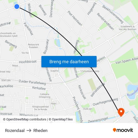 Rozendaal to Rheden map