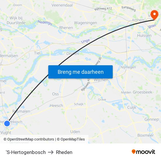 'S-Hertogenbosch to Rheden map