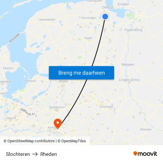 Slochteren to Rheden map